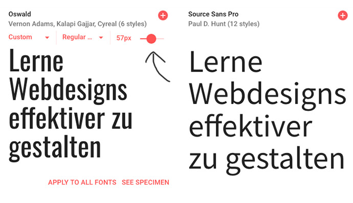 Eigene Texte und Schriftgröße