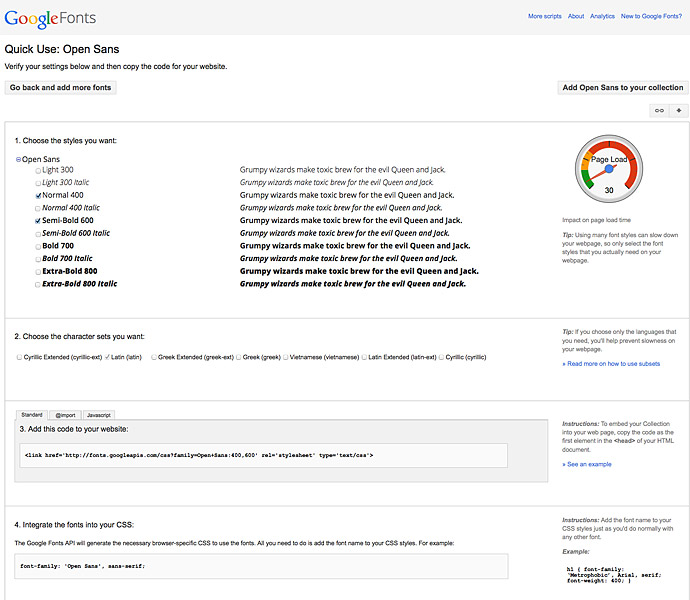 Google Fonts "Quick Use"