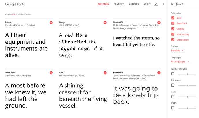 Google Fonts Übersicht