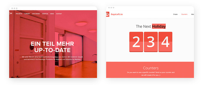 Beispiele für den Einsatz der Farbe Rot im Screendesign