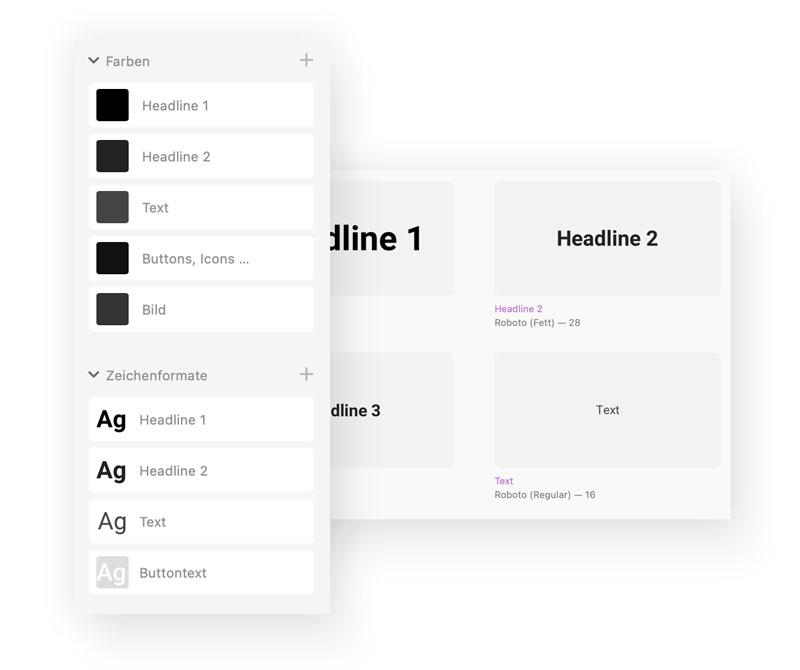 Wireframe-Kit Farb- und Zeichenformate