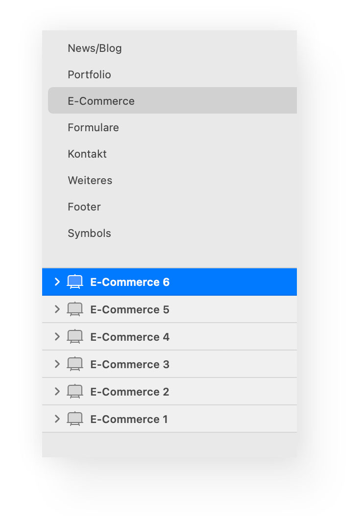 Wireframe-Kit Ordner- und Ebenenstruktur