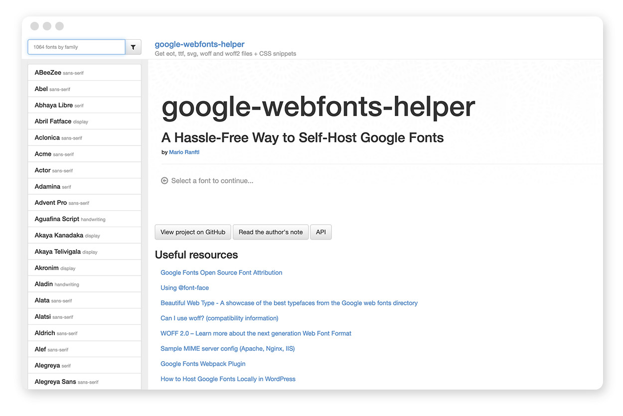 Der Gogle Webfonts Helper